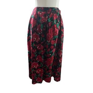 Pendleton Vintage Pleated Floral Midi Skirt Red Green Black Lined‎ Size 12